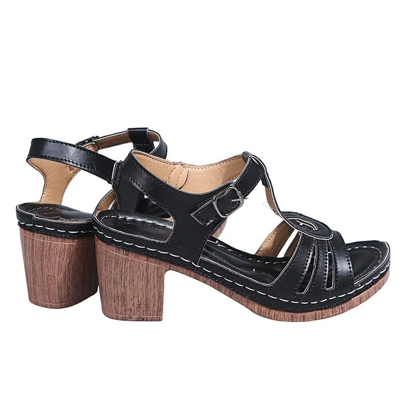 Women summer peep toe buckle ankle strap chunky sandals