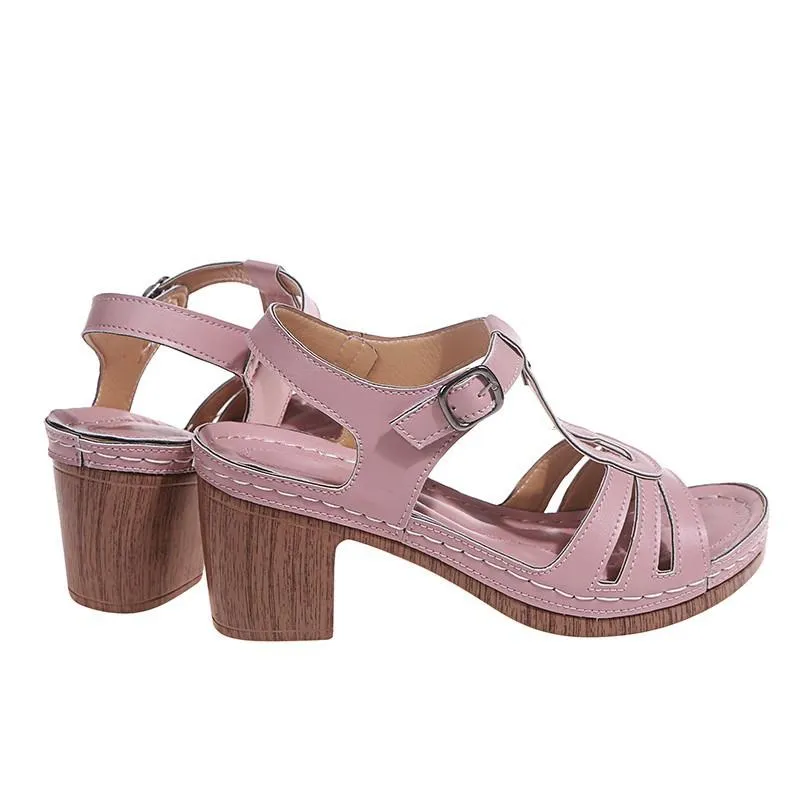 Women summer peep toe buckle ankle strap chunky sandals
