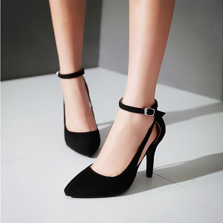 Women's Pointed Toe Frosted Ankle Strap Buckle Stiletto High Heel Sandals
