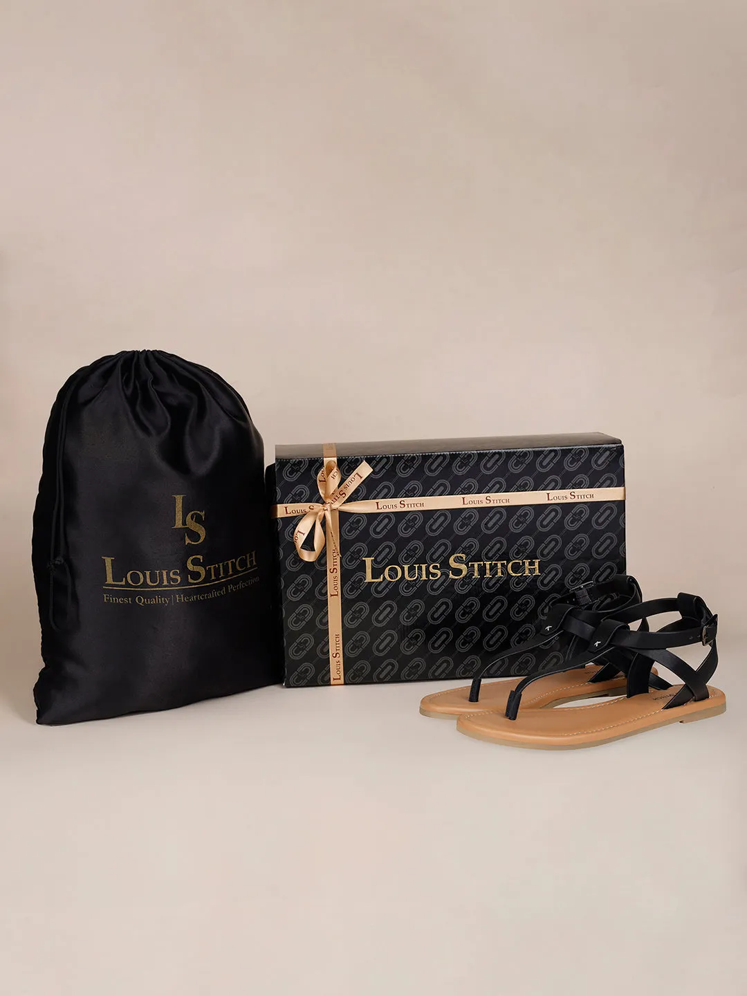 Women's Stylish T-Strap Jet Black Lightweight Sandals