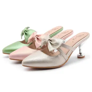 Women's's High Heels Glossy Butterfly Knot Spool Heel Stiletto Sandals