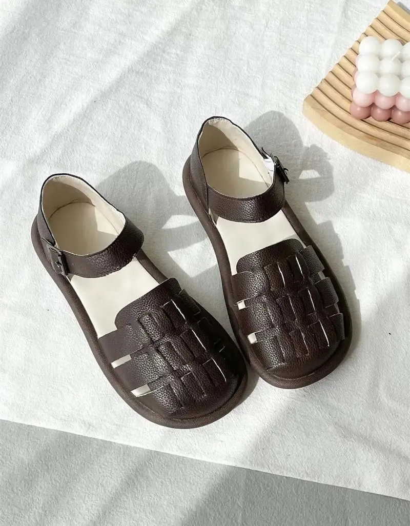 Woven Leather Flat Sandals