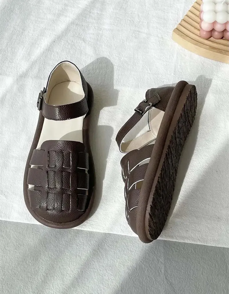 Woven Leather Flat Sandals