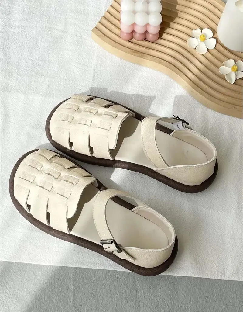 Woven Leather Flat Sandals
