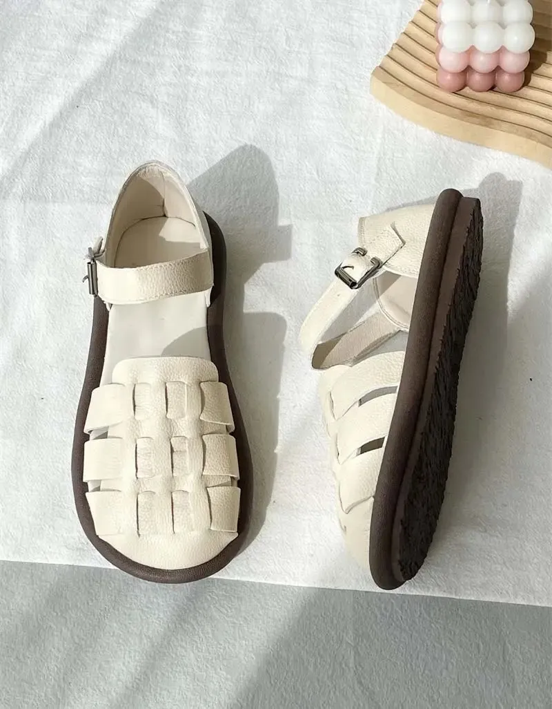 Woven Leather Flat Sandals